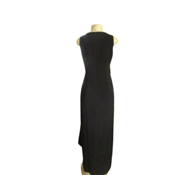 Marina Black Sleeveless Maxi Dress w Deep V-Neck & Draped Waist Size 4 - Picture 7 of 8
